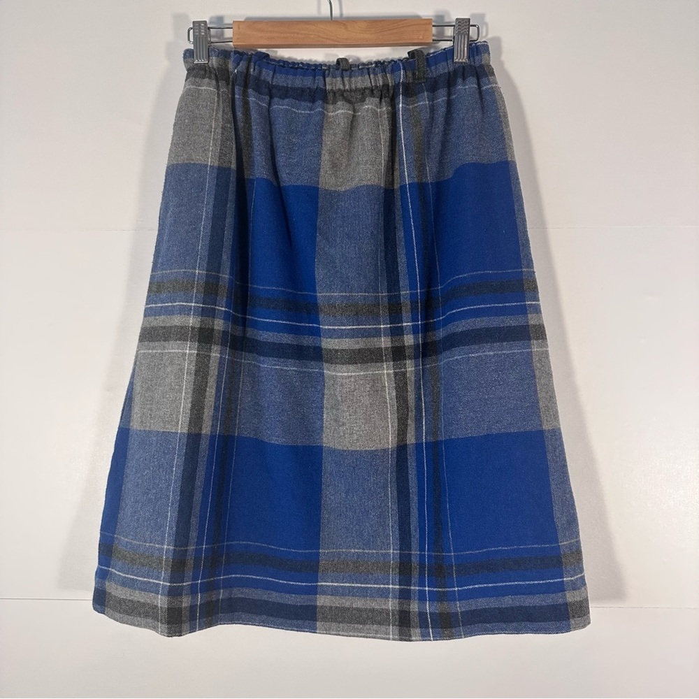 Vintage  Blue and Gray Plaid A-Line Skirt